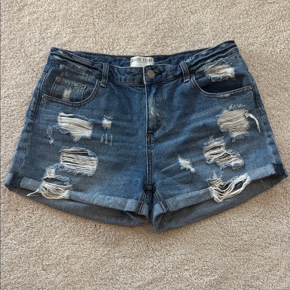 Trendy Blue Distressed Jean Shorts